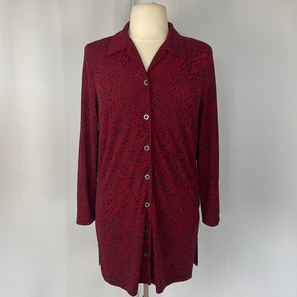 Vtg Tunic Top Size 14 Burgundy Red Long Sleeve Button Fairy Grunge Whimisgoth